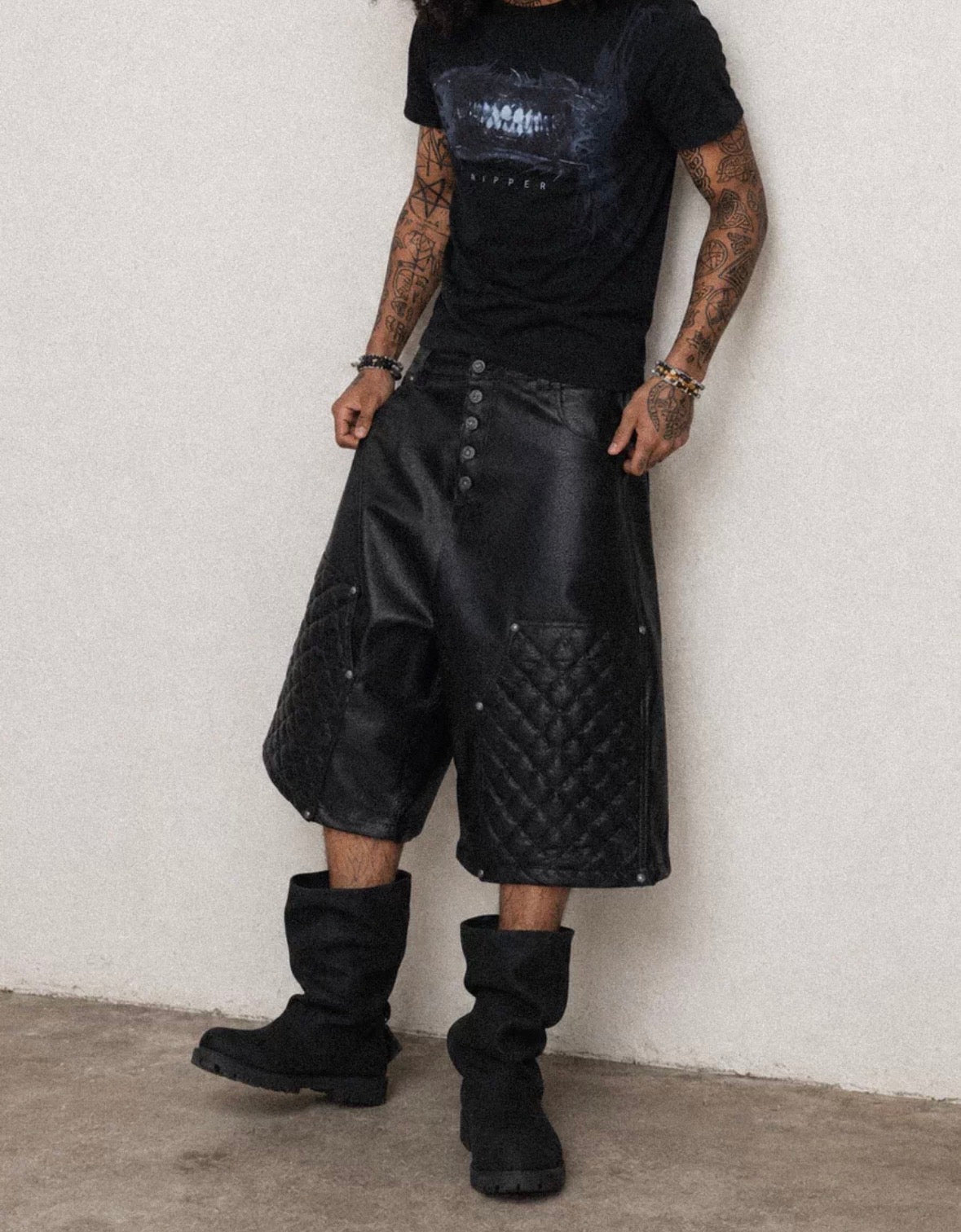 Vintage Diamond Quilted Cropped PU Leather Pants