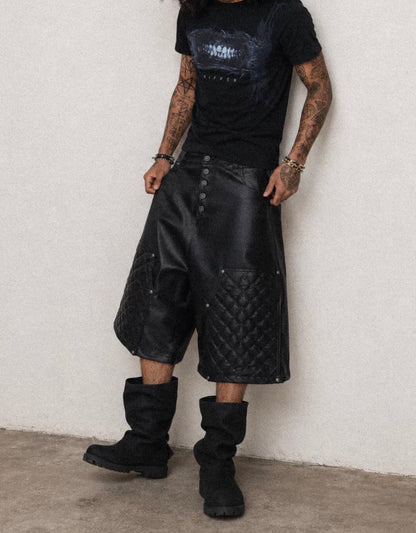 Vintage Diamond Quilted Cropped PU Leather Pants