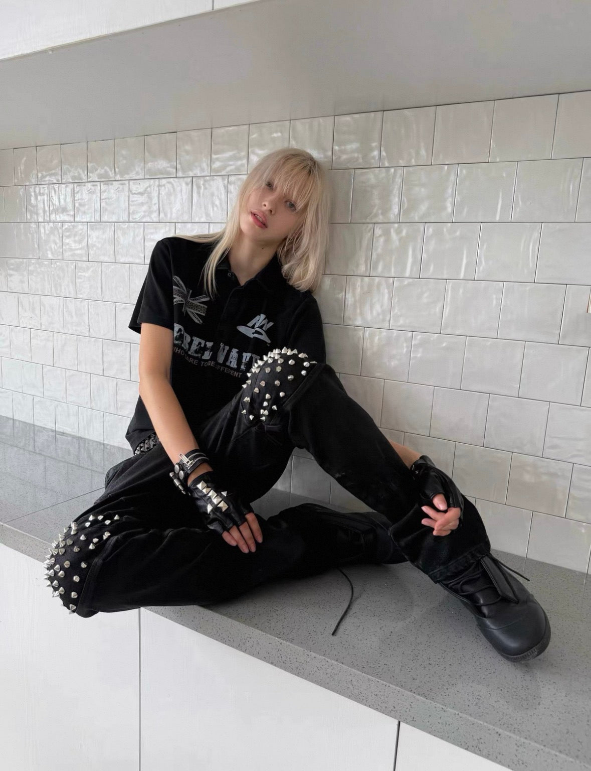 REBELWAVE Studs denim flare pants