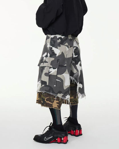 ASTT STUDIO Layered camo Half pants