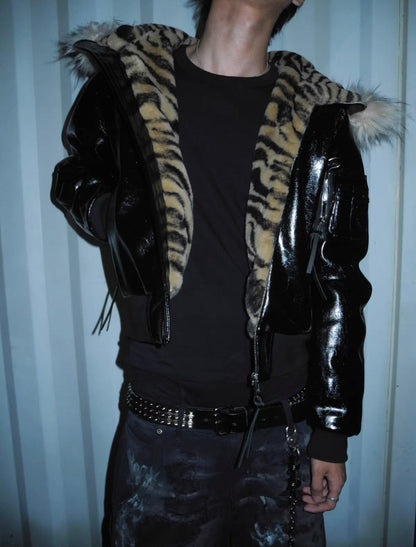 UCAN'TBELIKEME PU Leather Far Jacket