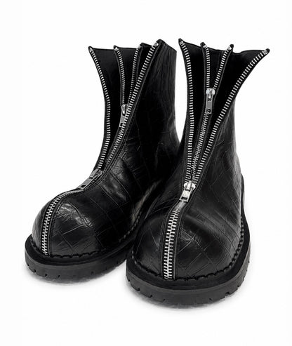 Leather Double-Zip Motorcycle Boots