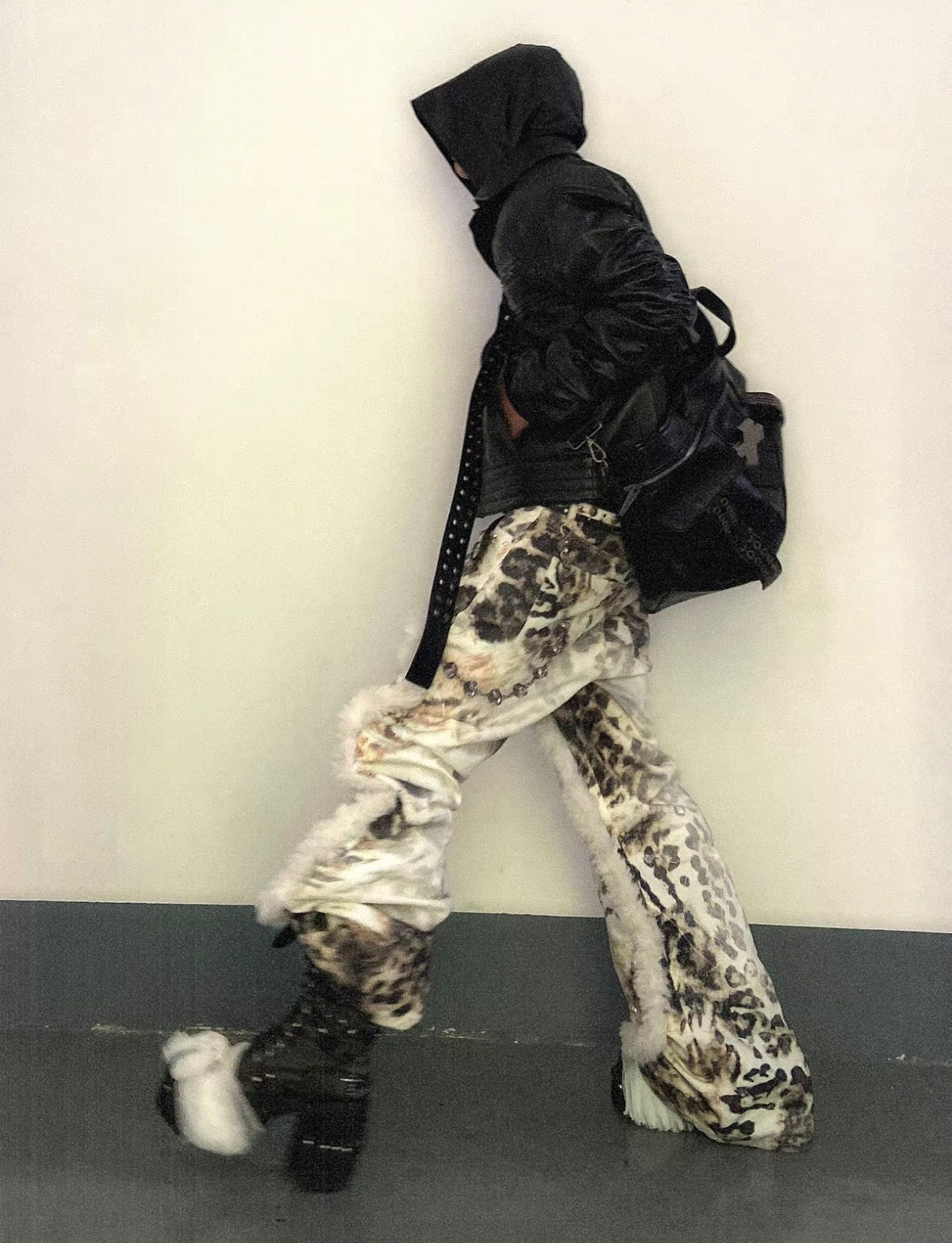 Leopard Faux Fur Wide Denim Pants