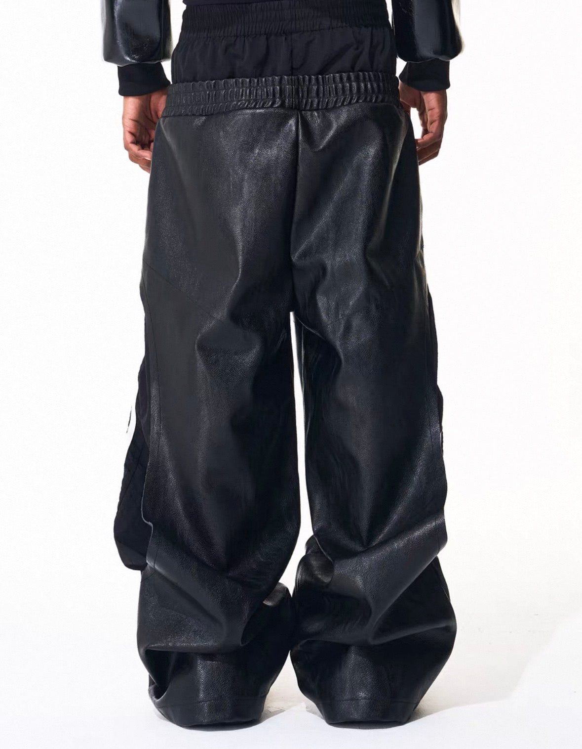 FOURTH3EX Double Waist PU Leather Pants