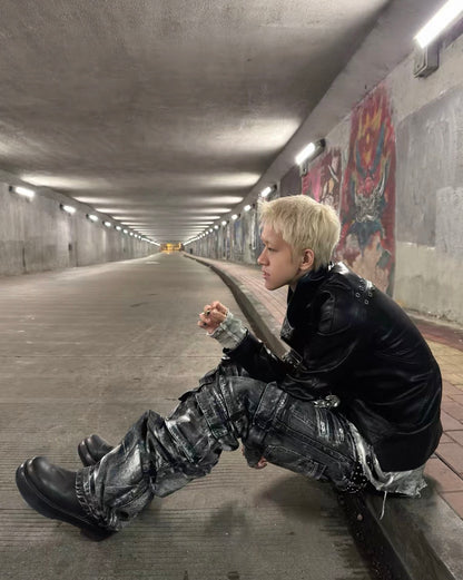 ROLLINGMONEY Silver Wax Cargo Jeans