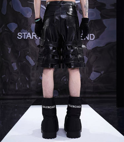 STARTEXCEEDEND PU Leather Half Pants