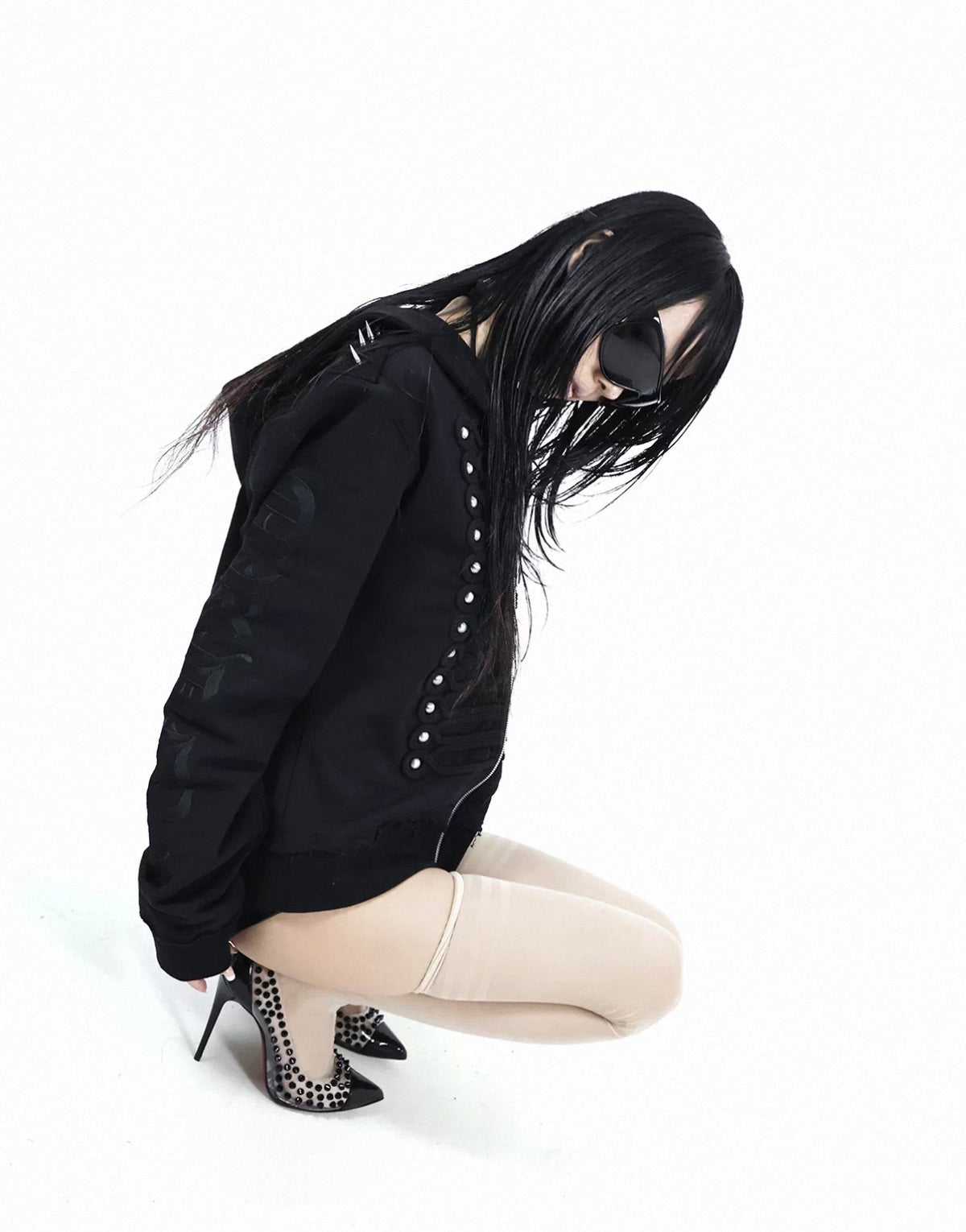 2000s Studded Hooded Zip-Up Jacket
