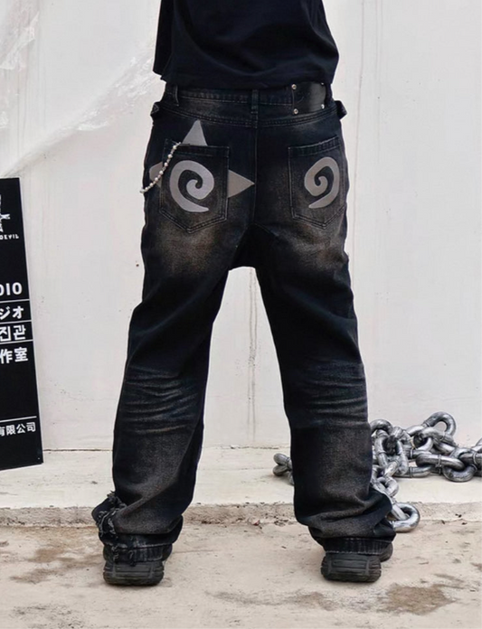 Black Washed Straight Leg Jeans