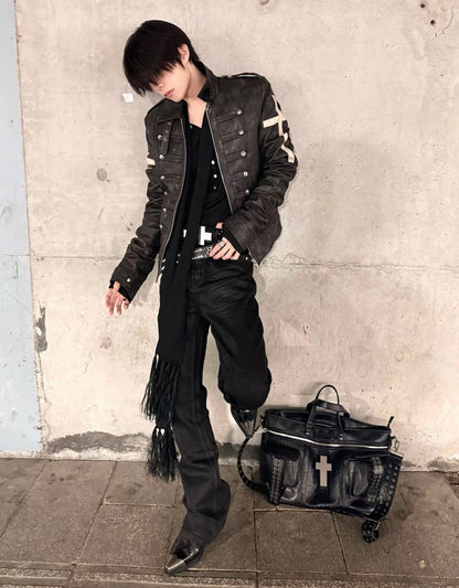 DETW ゴシッククロスバックル スリムレザージャケット SELFISH
