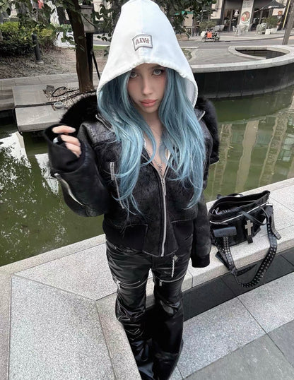 REBEL WAVE PU Leather Far Jacket