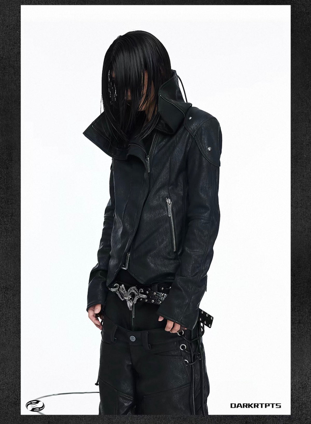 Asymmetric Split Stand Collar Leather Jacket