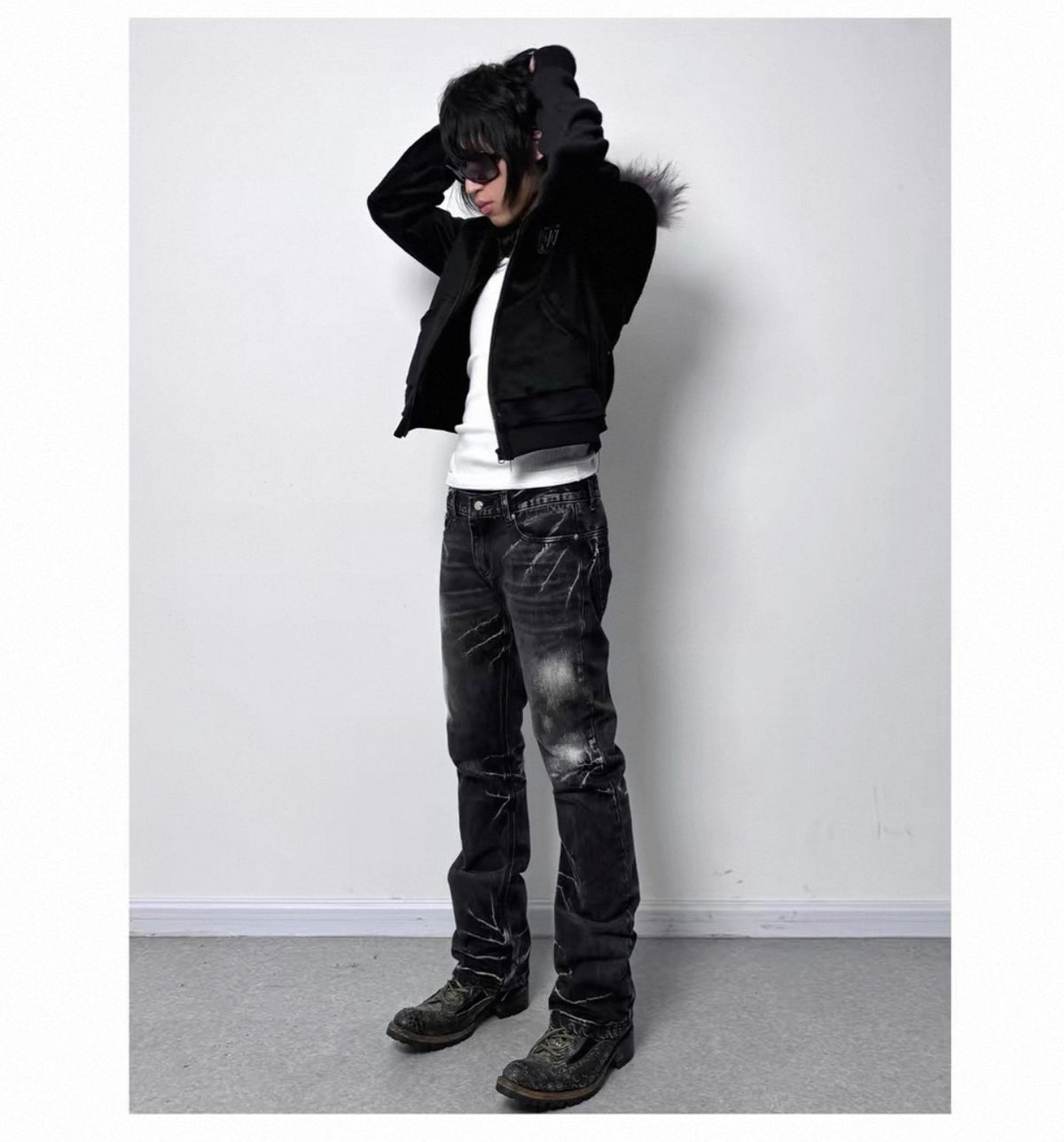 Cross Coffin Golden Raccoon Fur High Collar Hooded Fringe Jacket