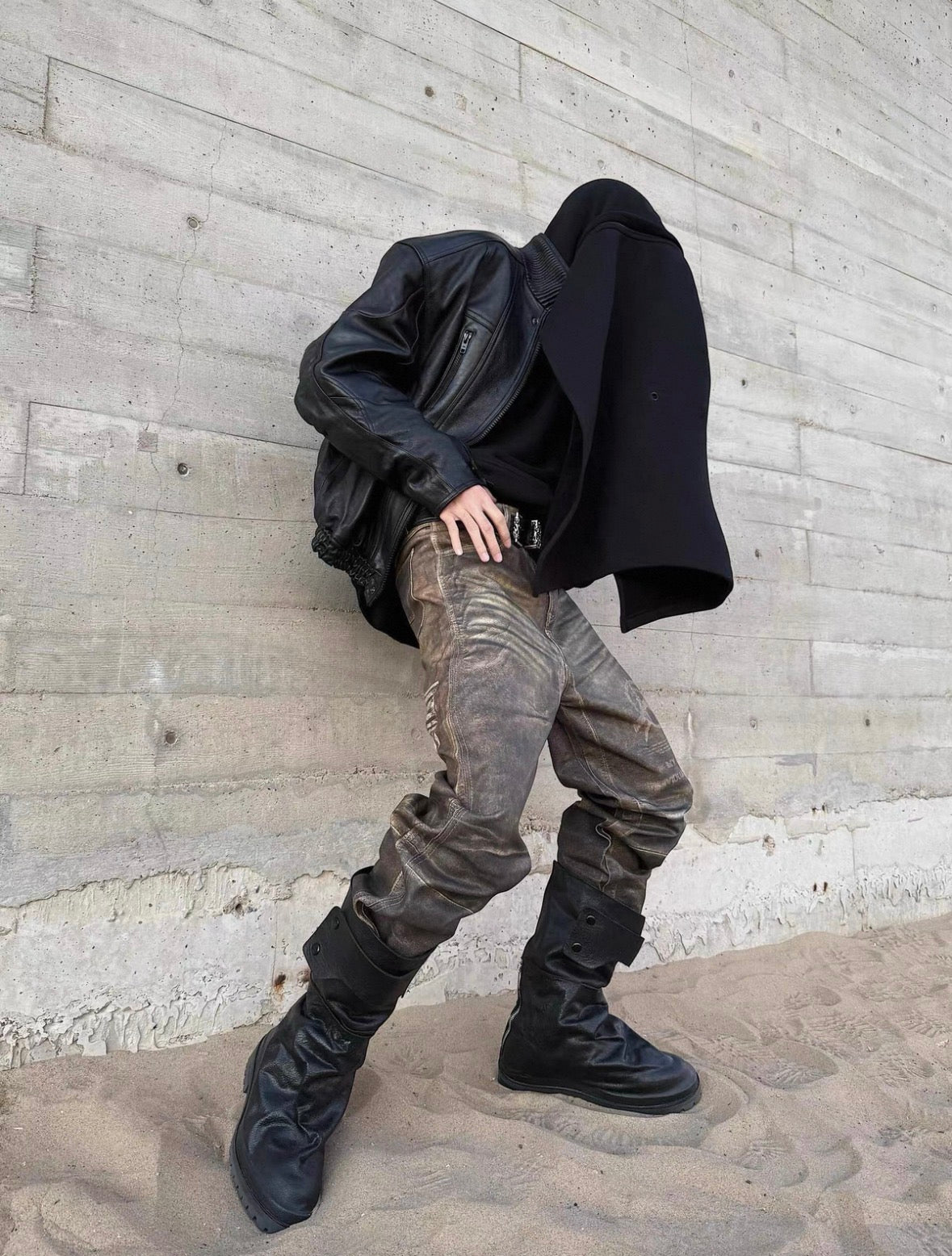 Vintage Washed Leather Mid-Calf Rider Boots
