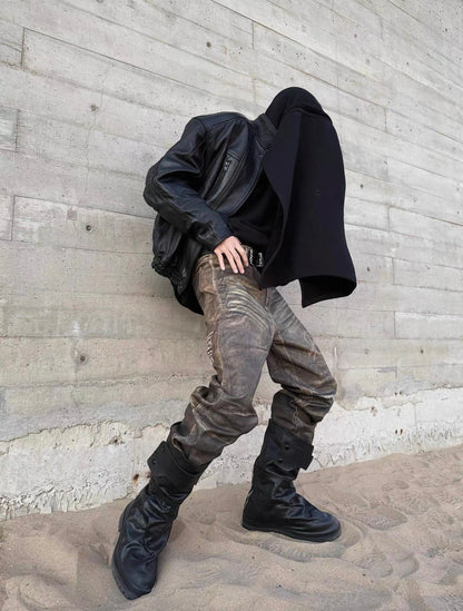 Vintage Washed Leather Mid-Calf Rider Boots
