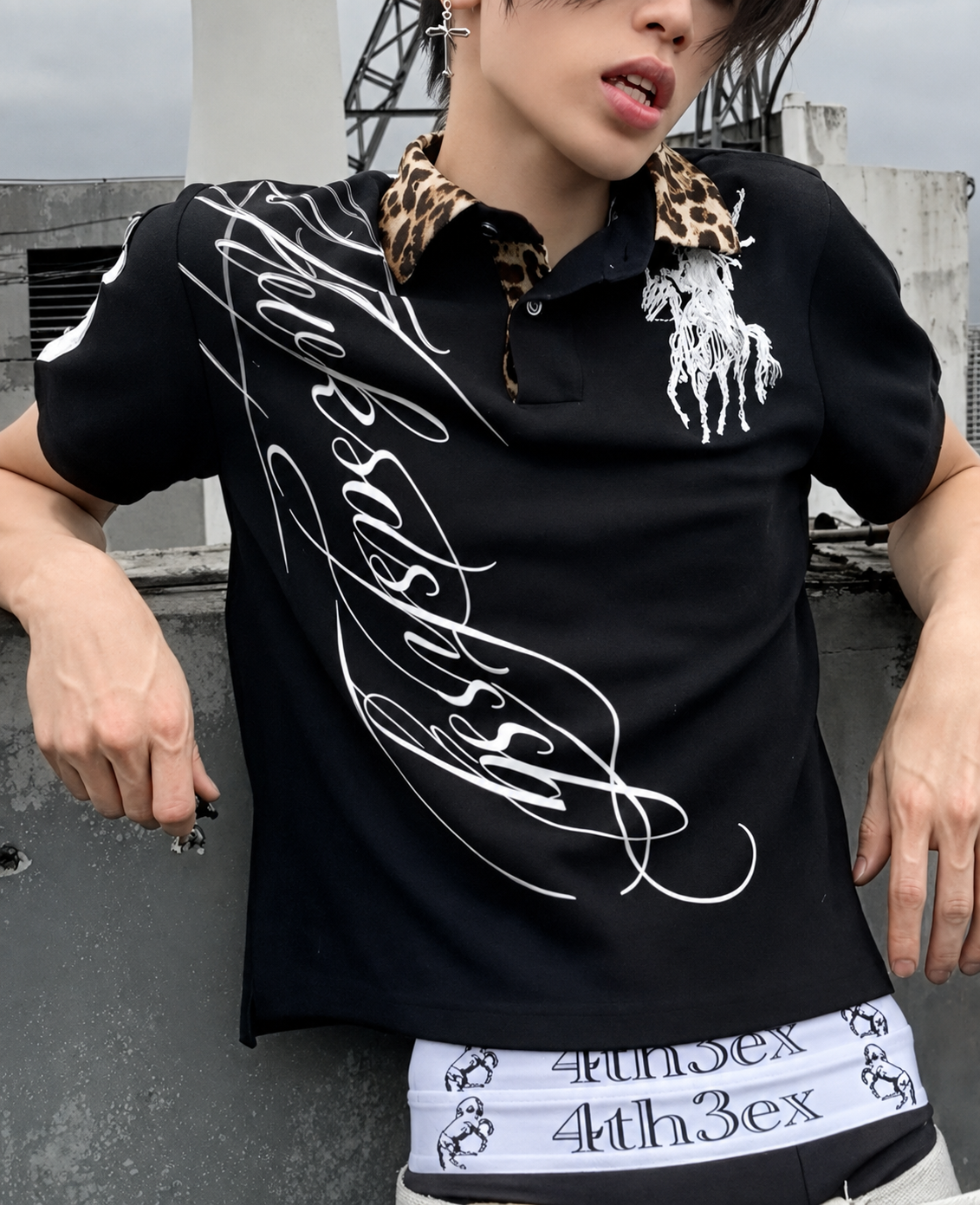 Graphic Embroidered Flip Collar Polo Shirt