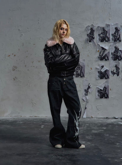 PAIKI PU Leather Bomber Jacket