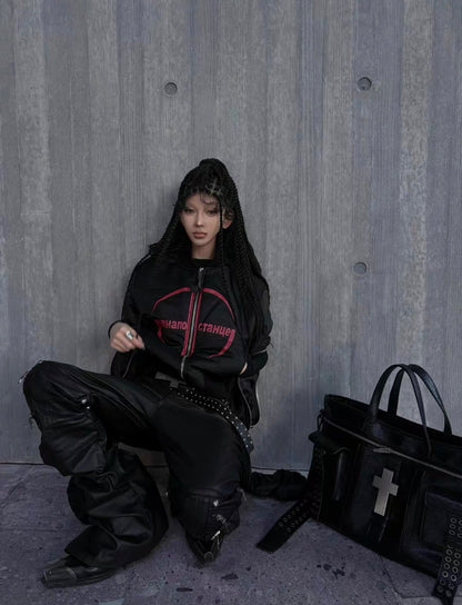 YOUWILLKNOW PU Lether Technical Flare Pants