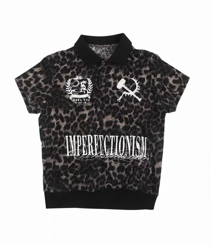 Leopard Print Graphic Short Sleeve Polo Shirt