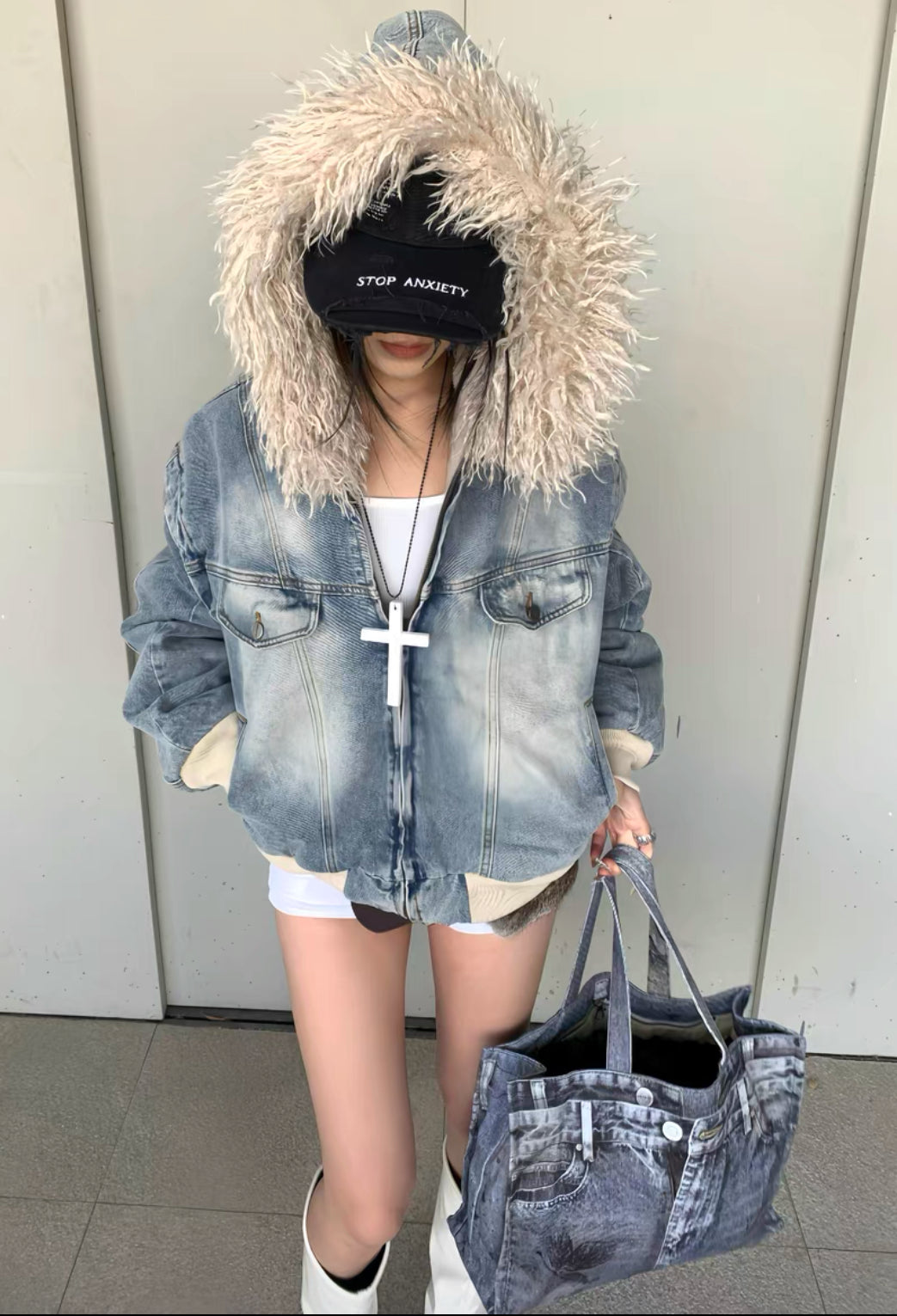 WANNA LAB Denim Print  Bag
