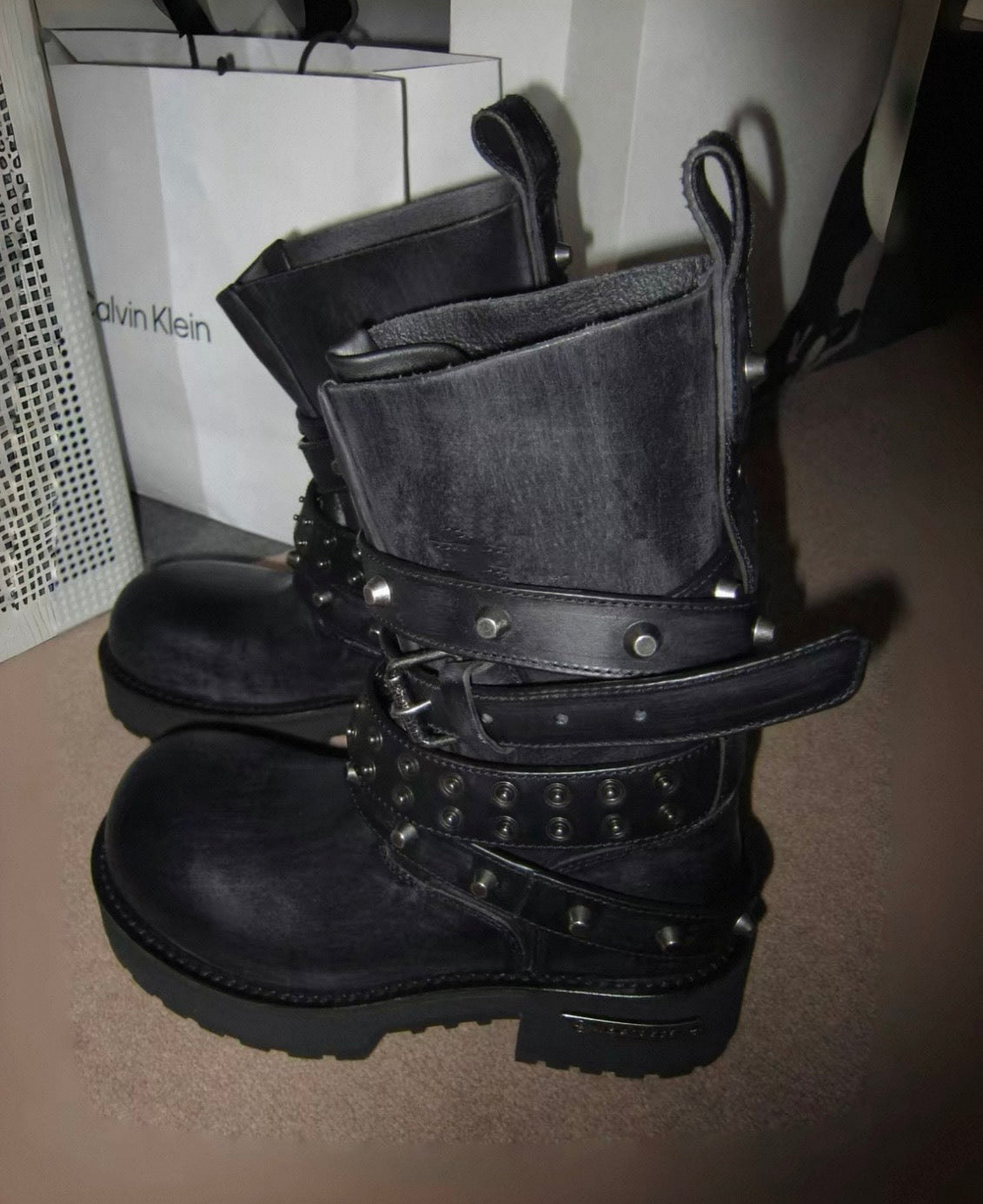 Waxed Leather Engineer Combat Boots