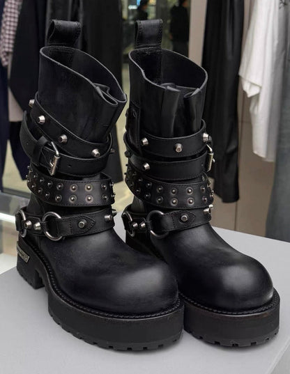 Waxed Leather Engineer Combat Boots