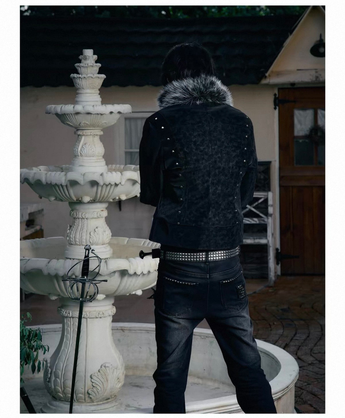 Cross Feather Napoleon Collar Suede-Touch Padded Jacket