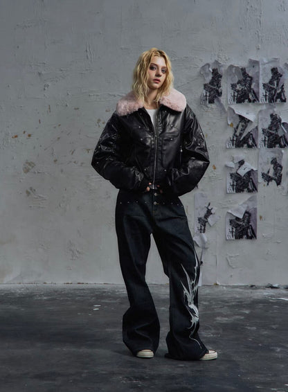 PAIKI PU Leather Bomber Jacket