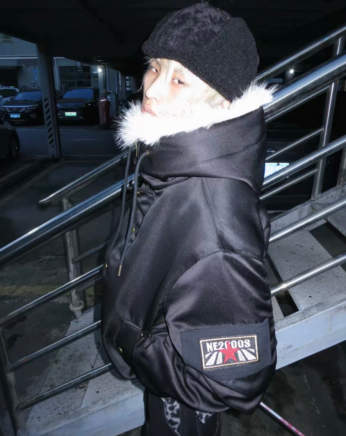 Leopard Fur Collar Red Star Hooded Padded Jacket