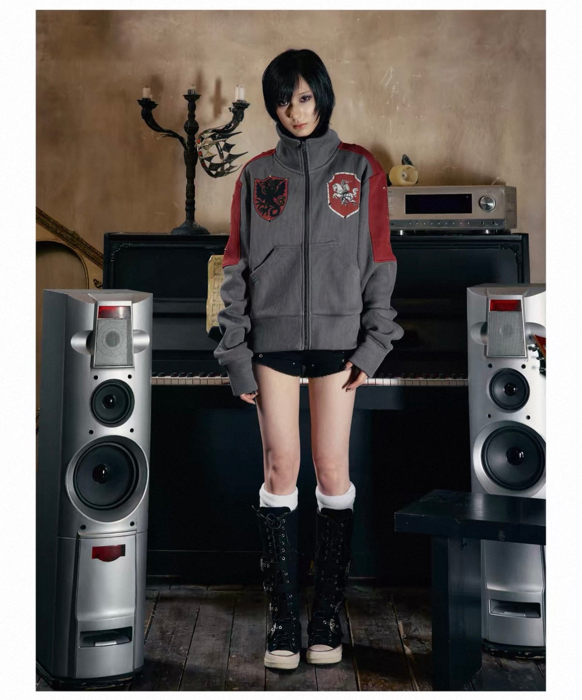 Star Knight Stand Collar Fleece Zip-Up Sweatshirt Jacket