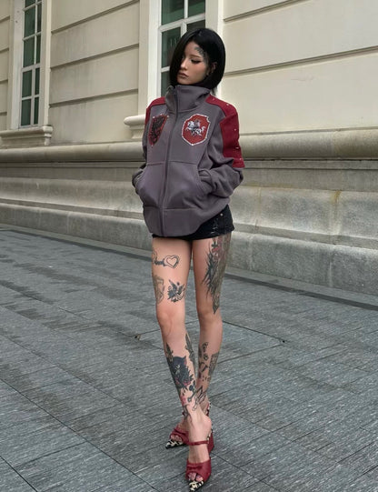 Star Knight Stand Collar Fleece Zip-Up Sweatshirt Jacket