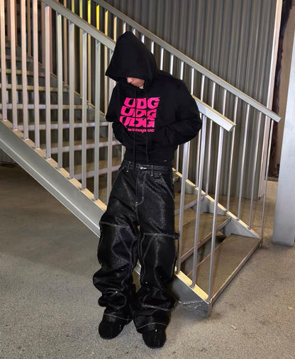 Pink UDG Logo Black Cropped Pullover Hoodie