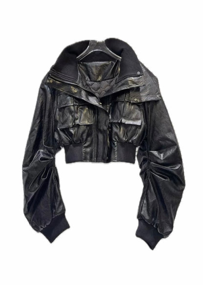 SELFISH SELECT Cropped PU Leather Jacket