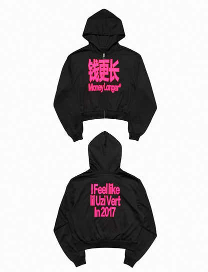 Feel Like Lil Uzi Vert Pink Graphic Cropped Hoodie