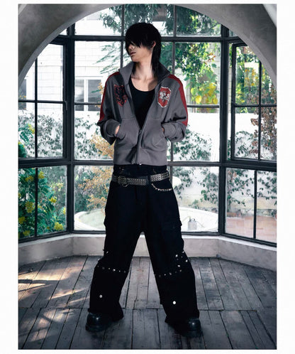 Star Knight Stand Collar Fleece Zip-Up Sweatshirt Jacket