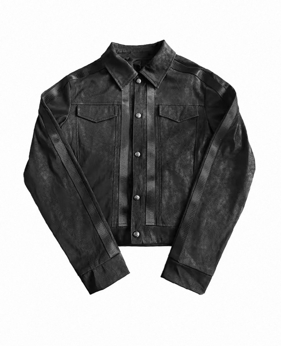 Blood Vein Silver Black Cropped PU Leather Jacket