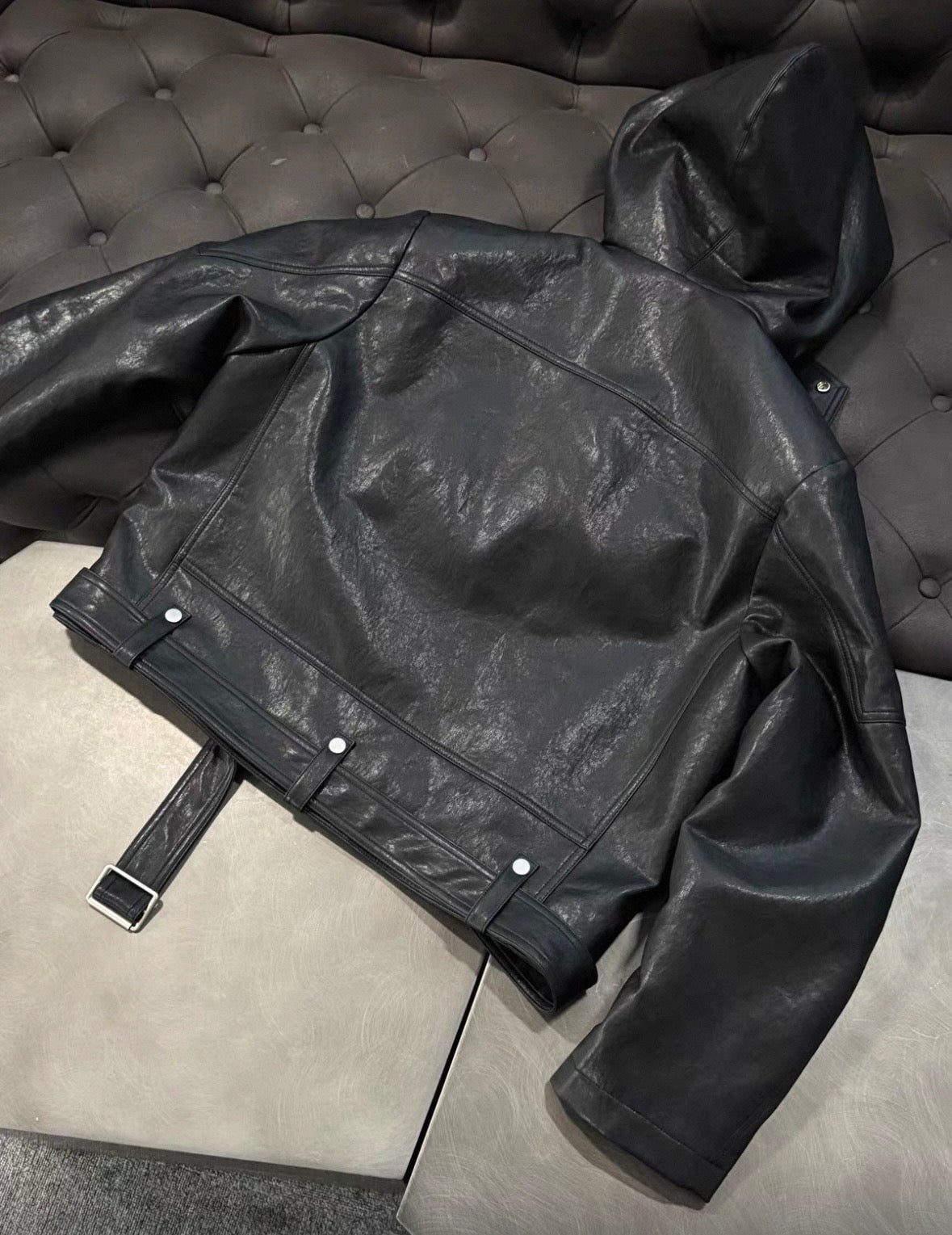 EODUP High Neck PU Leather Jacket