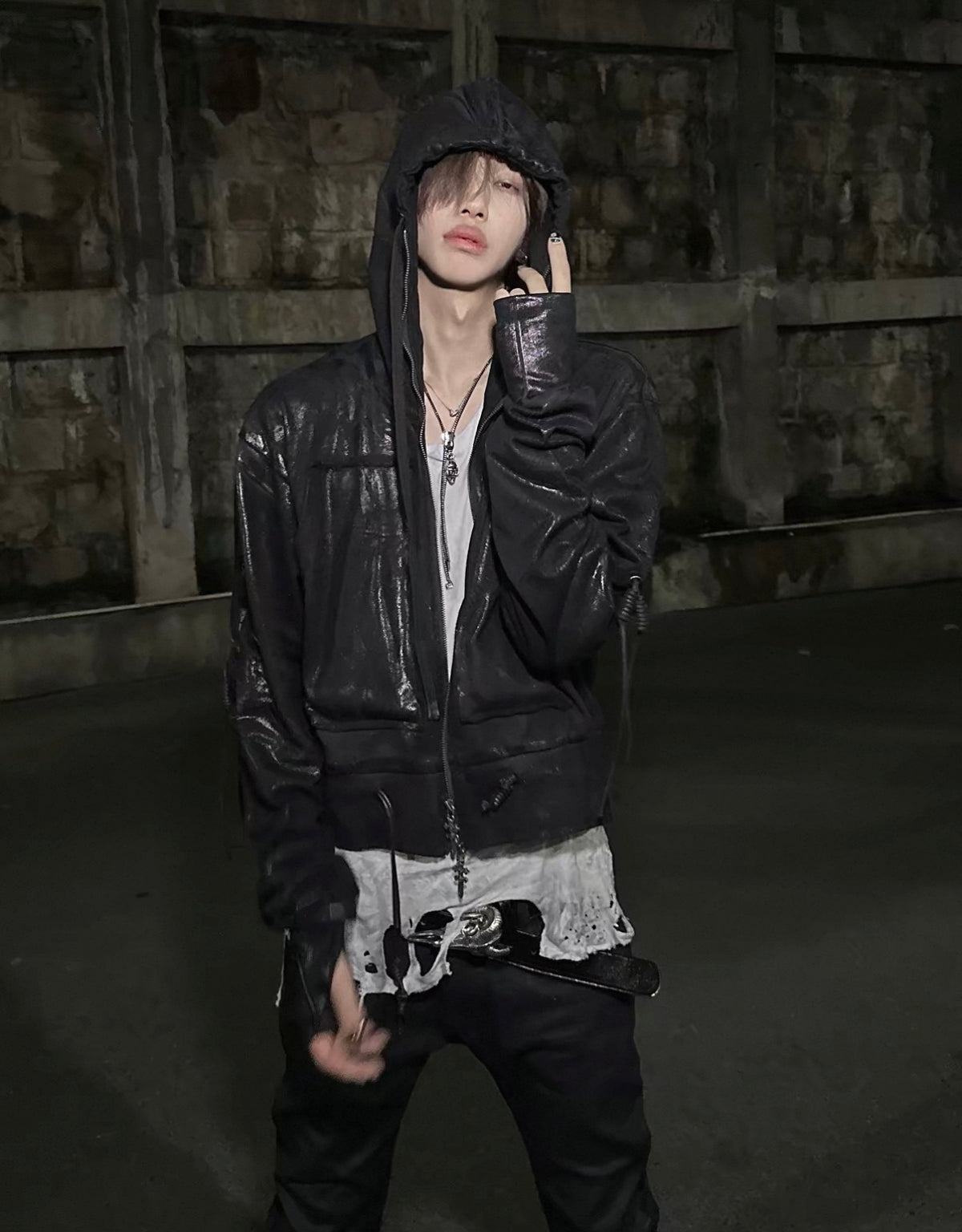 Waxed Hooded Zip-Up Jacket
