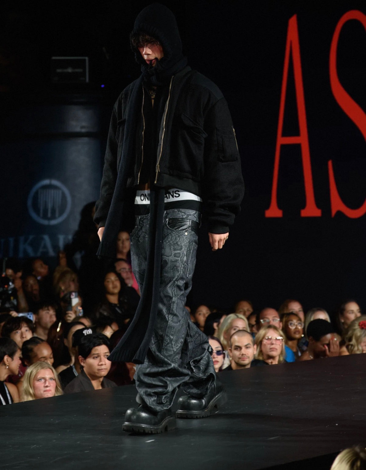 Snakeskin Panel Stacked Black Jeans