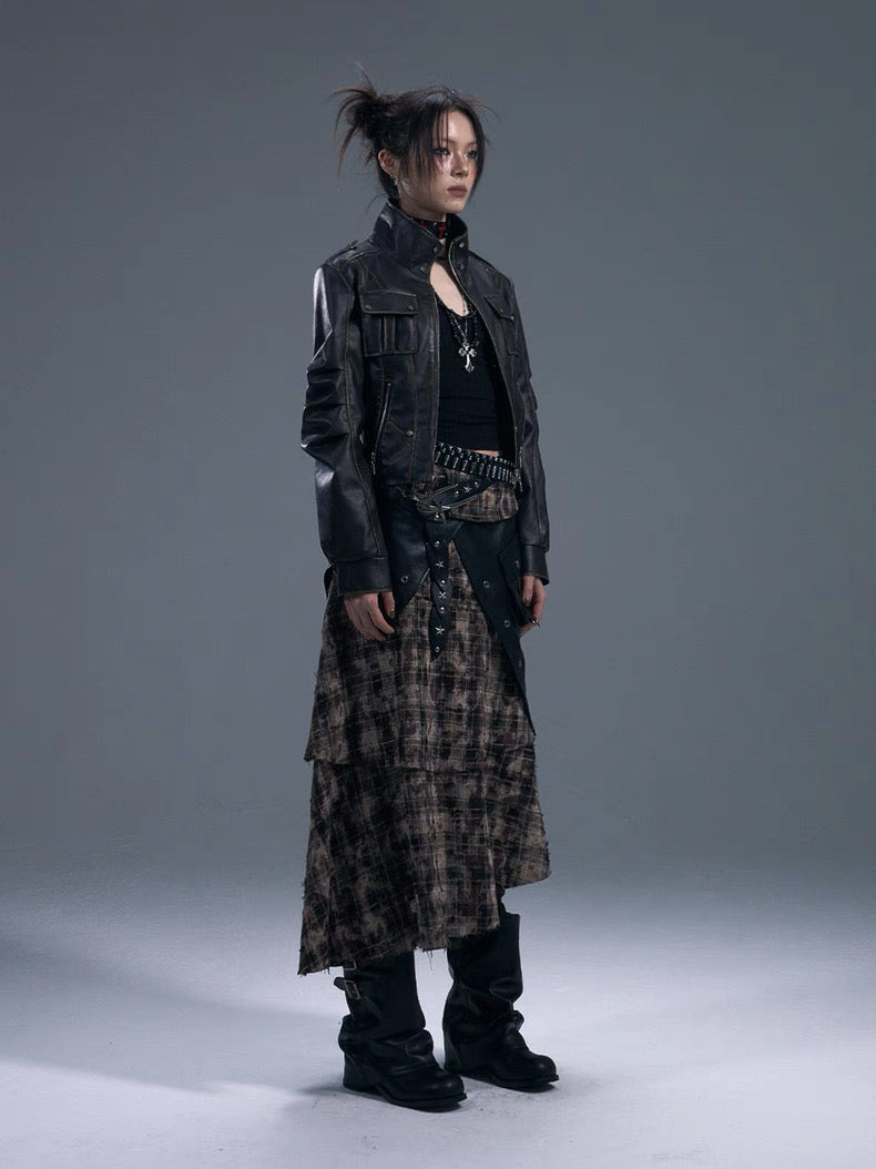 FRUSTRATION GARDEN Cropped PU leather Jacket