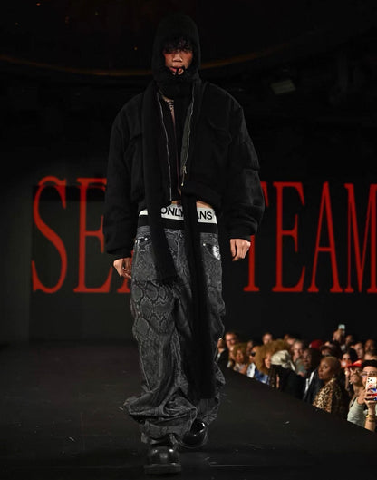 Snakeskin Panel Stacked Black Jeans