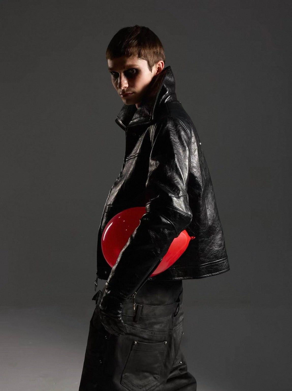 DARKRTPTS High Neck PU Lether Jacket