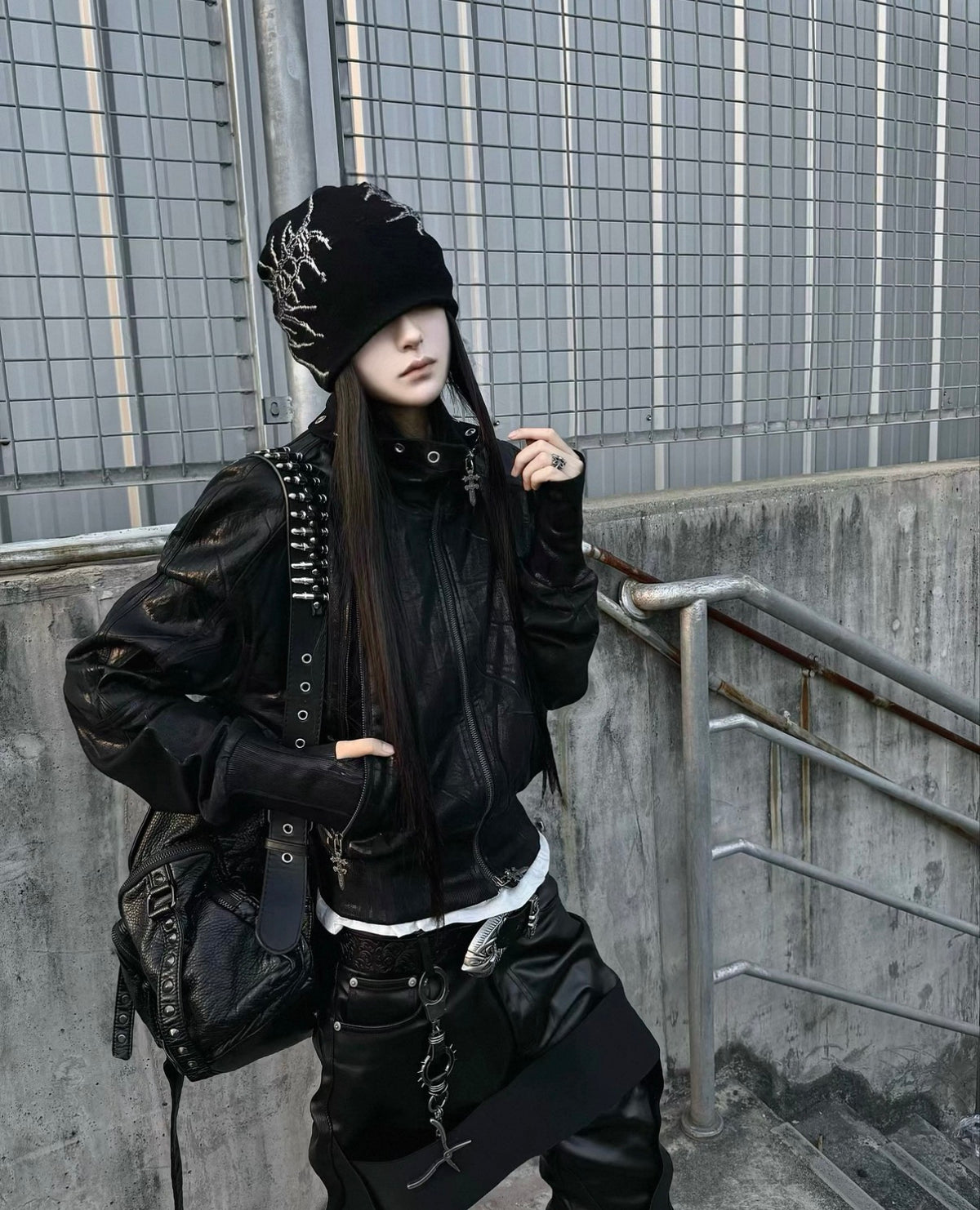 Metal Black Stand Collar Zipper Jacket