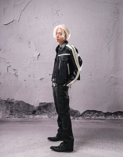 THEWET PU Lether Line Short Jacket