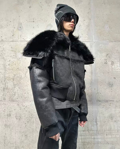 REBEL WAVE PU Leather Far Jacket