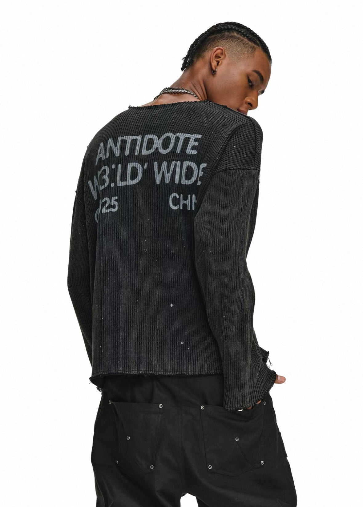 ANTIDOME Distressed Paint  Knit Sweater