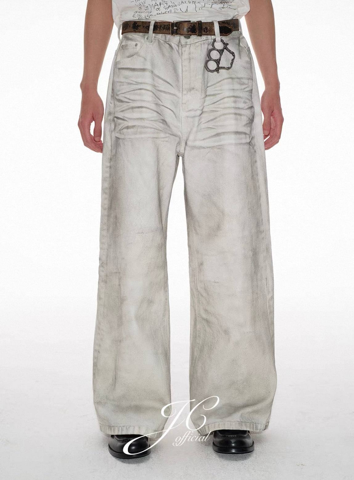 JCAESAR Distressed White Wide-Leg Denim