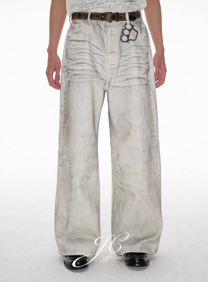 JCAESAR Distressed White Wide-Leg Denim