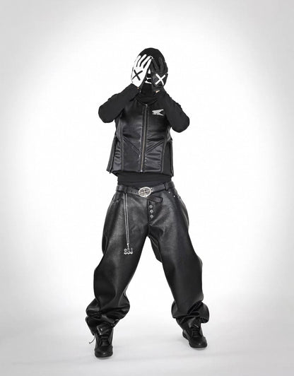 LOSECONTROLEDGE PU leather Wide Pants