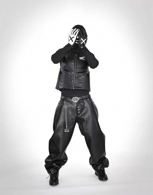 LOSECONTROLEDGE PU leather Wide Pants