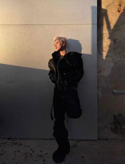 EODUP High Neck PU Leather Jacket